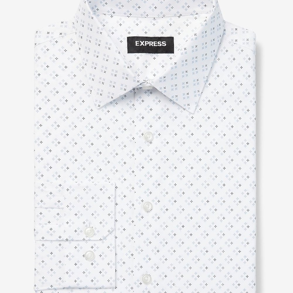 Express Slim Geo Print Stretch Cotton 1MX Dress Shirt